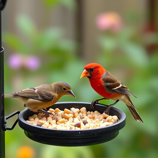 Garden birds enjoying suet pellets
