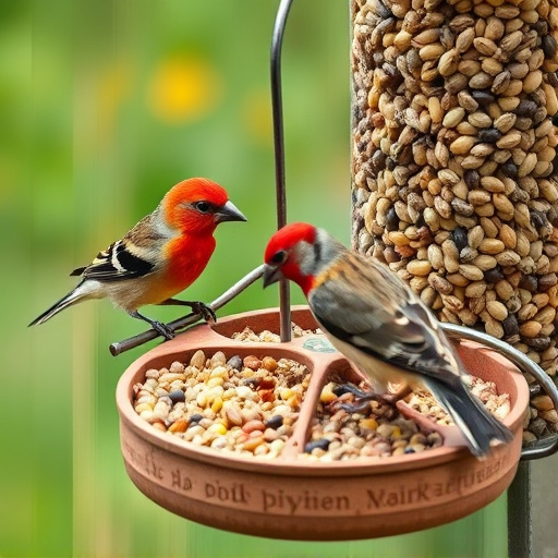 Garden birds feeding on seed mix