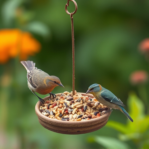 Garden birds feeding on seed mix