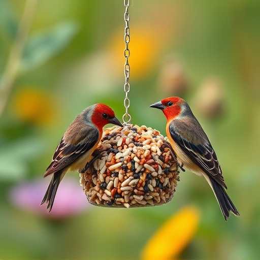 Garden birds feeding on seed mix
