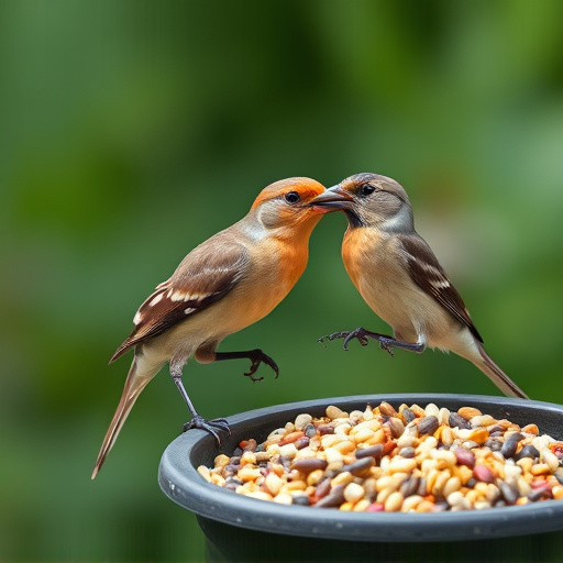 Garden birds feeding on seed mix