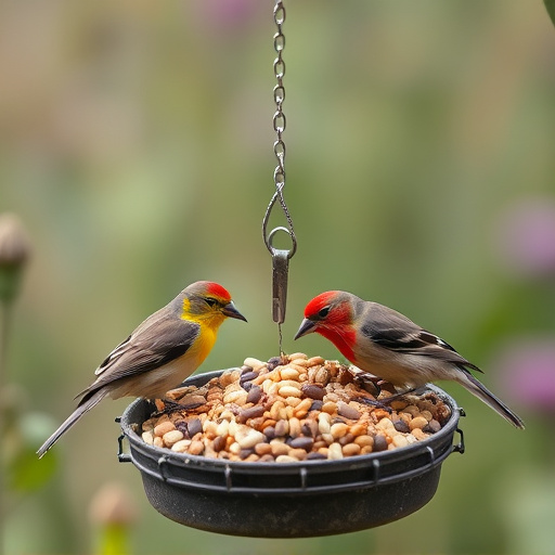 Garden birds feeding on seed mix