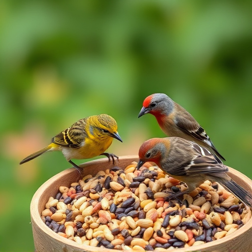 Garden birds feeding on seed mix