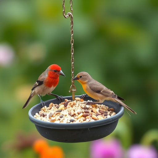 Garden birds feeding on seed mix