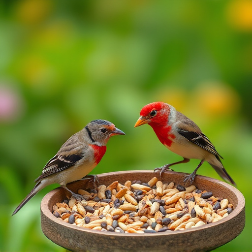 Garden birds feeding on seed mix