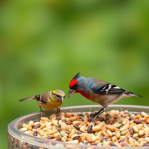 Garden birds feeding on seed mix