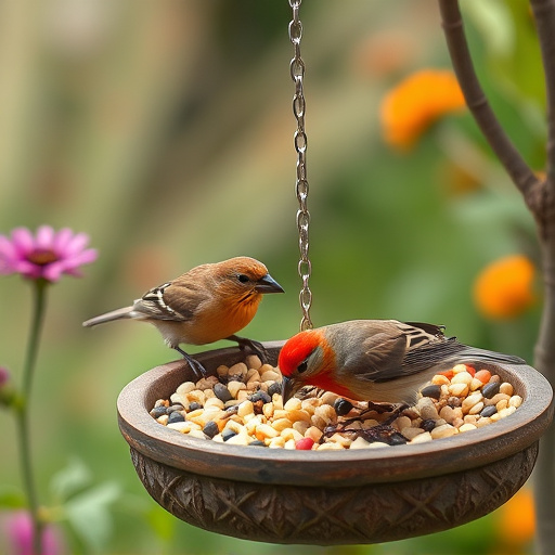 Garden birds feeding on seed mix