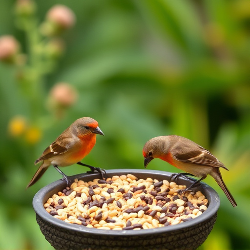 Garden birds feeding on seed mix