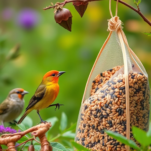 Garden birds near bulk seed bag