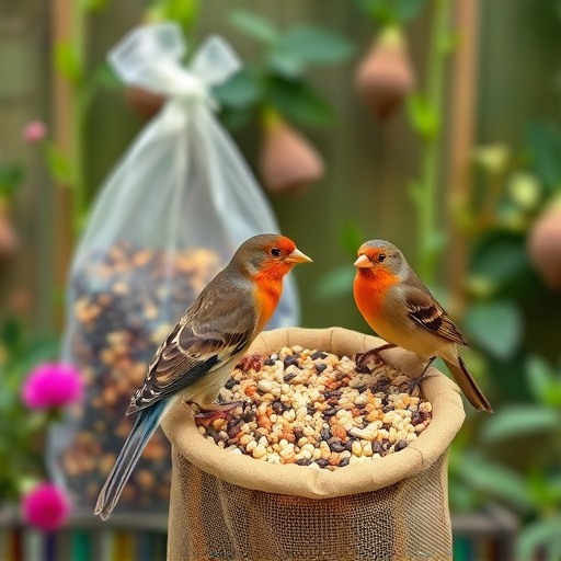 Garden birds near bulk seed bag