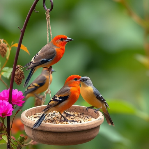 Garden birds near bulk seed bag