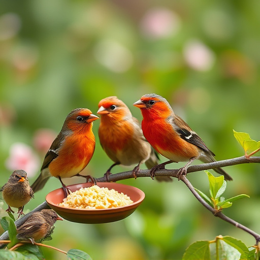 Garden birds near freshly delivered food