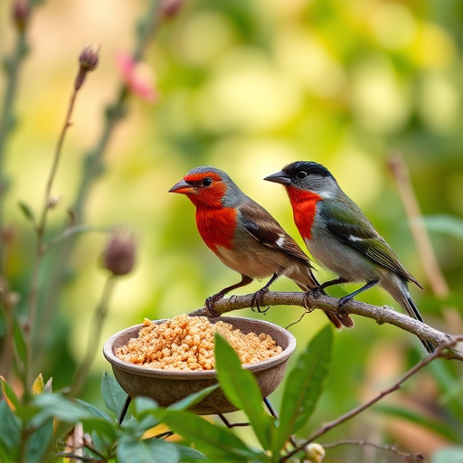 Garden birds near freshly delivered food