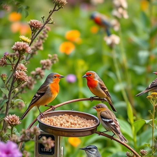 Garden birds near freshly delivered food