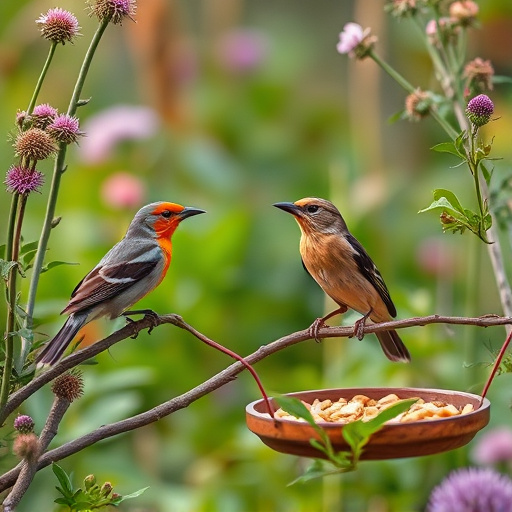 Garden birds near freshly delivered food