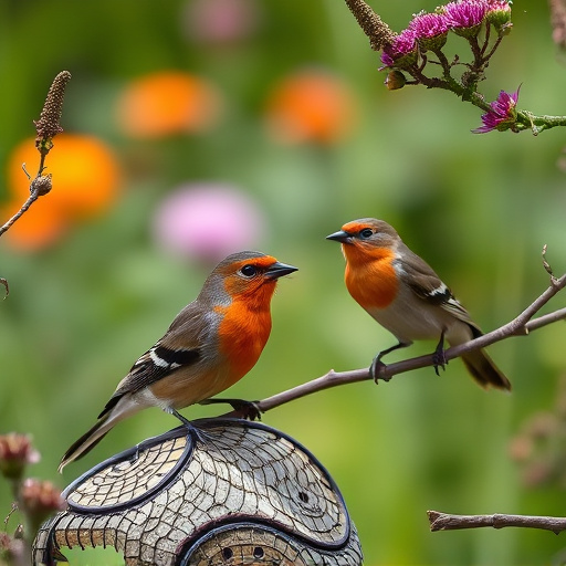Garden birds near freshly delivered food