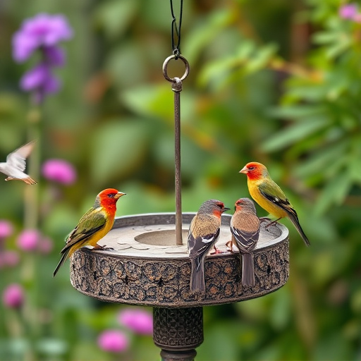 Garden birds on spacious bird table
