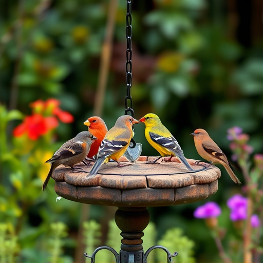 Garden birds on spacious bird table