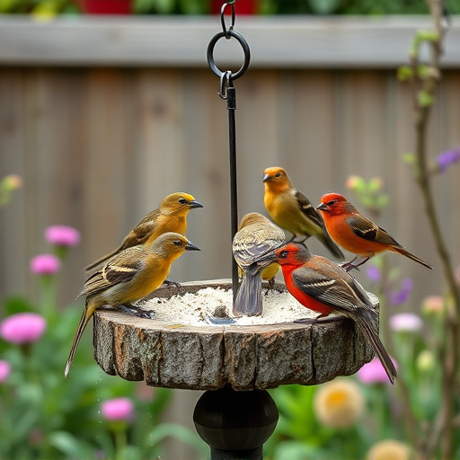Garden birds on spacious bird table