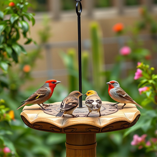 Garden birds on spacious bird table