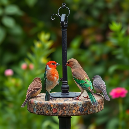 Garden birds on spacious bird table