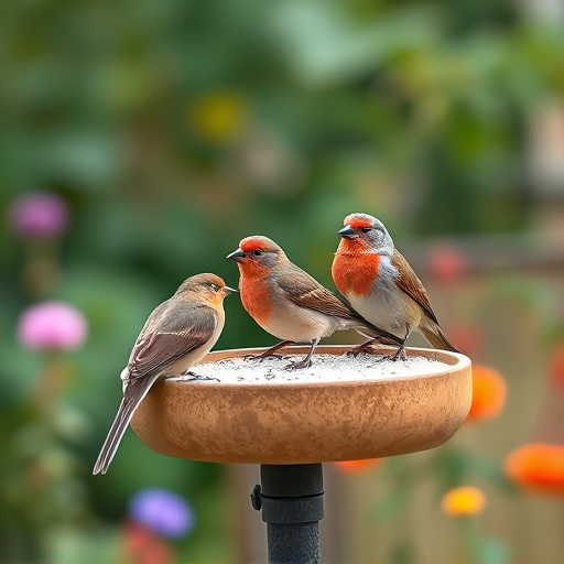 Garden birds on spacious bird table