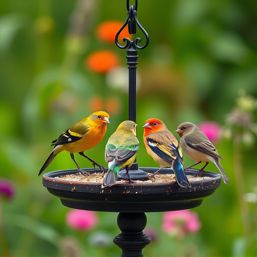 Garden birds on spacious bird table