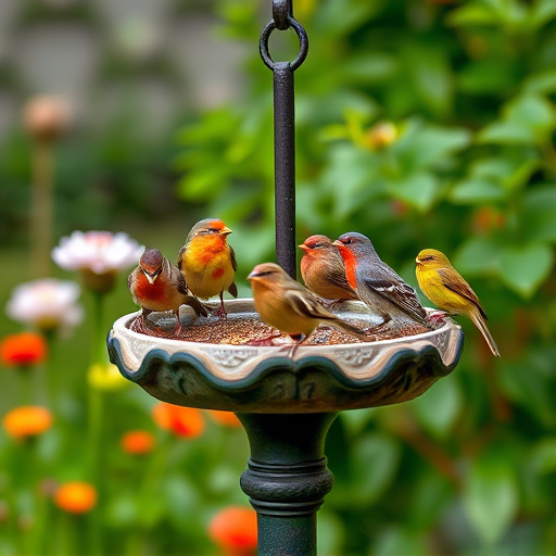 Garden birds on spacious bird table