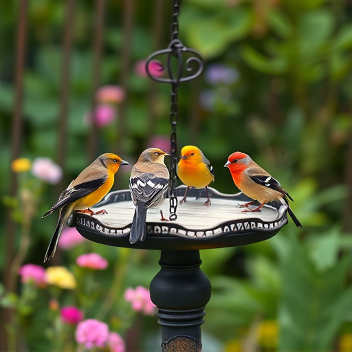 Garden birds on spacious bird table