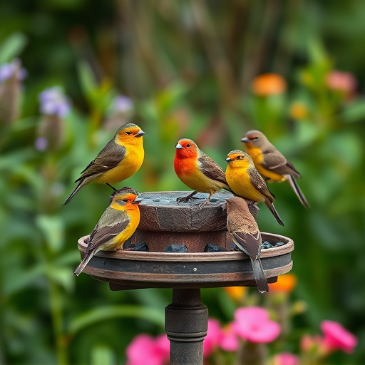 Garden birds on spacious bird table