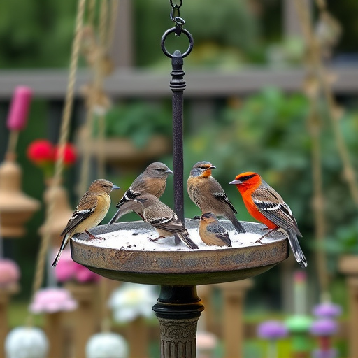Garden birds on spacious bird table