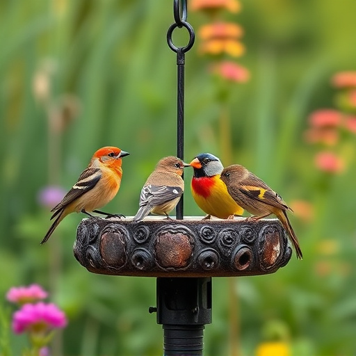 Garden birds on spacious bird table
