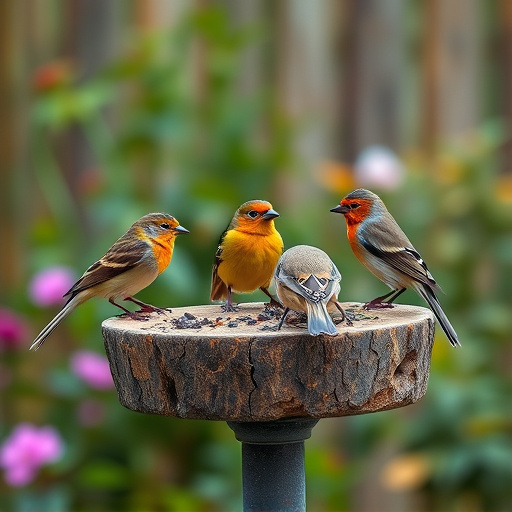 Garden birds on spacious bird table