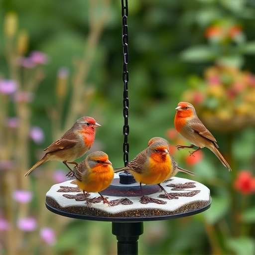 Garden birds on spacious bird table