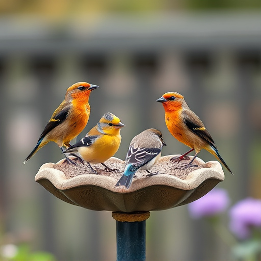 Garden birds on spacious bird table