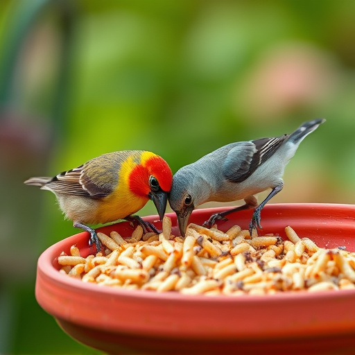 Garden birds pecking at mealworm mix