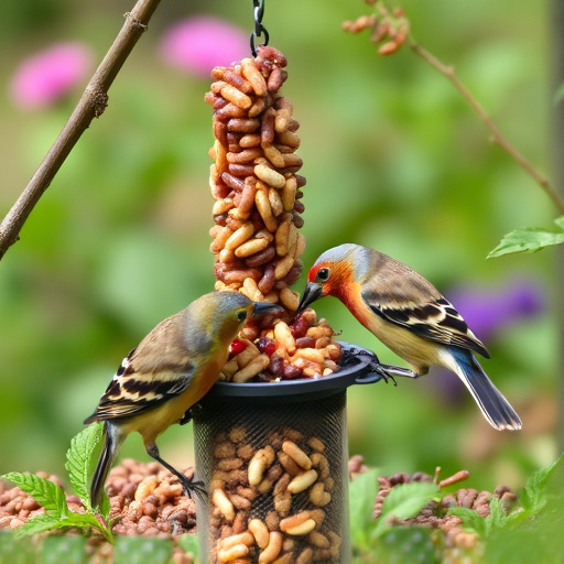 Garden birds pecking at mealworm mix