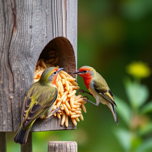 Garden birds pecking at mealworm mix