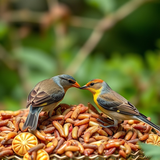 Garden birds pecking at mealworm mix