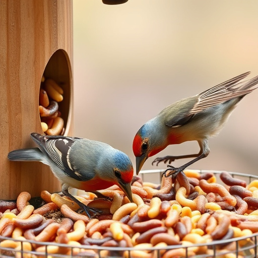 Garden birds pecking at mealworm mix