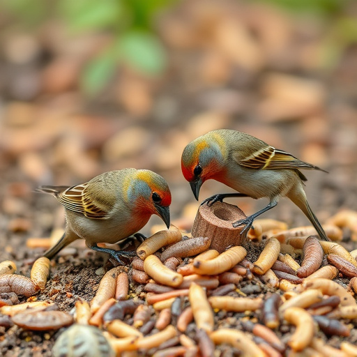 Garden birds pecking at mealworm mix