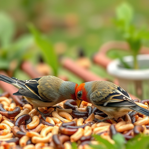 Garden birds pecking at mealworm mix