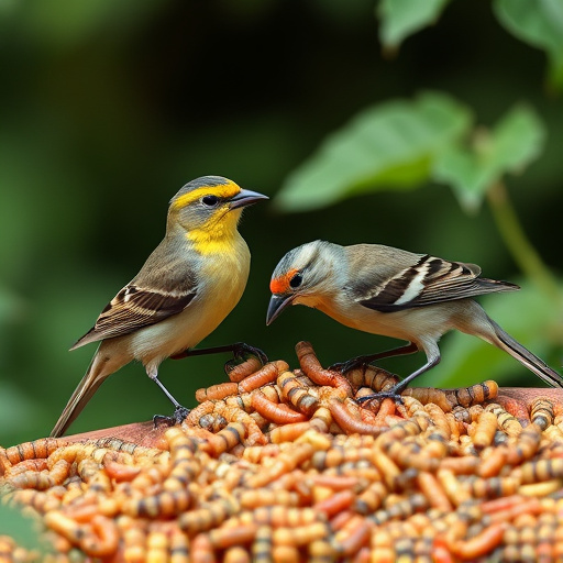 Garden birds pecking at mealworm mix