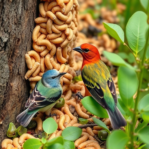 Garden birds pecking at mealworm mix