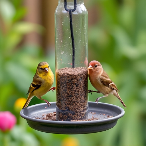 Garden birds perching on feeder tray