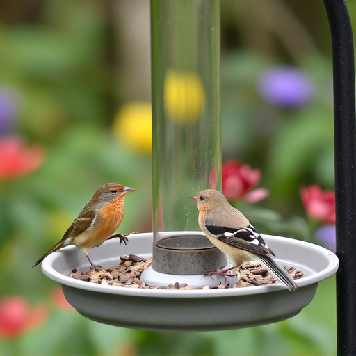 Garden birds perching on feeder tray