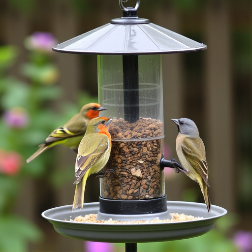 Garden birds perching on feeder tray
