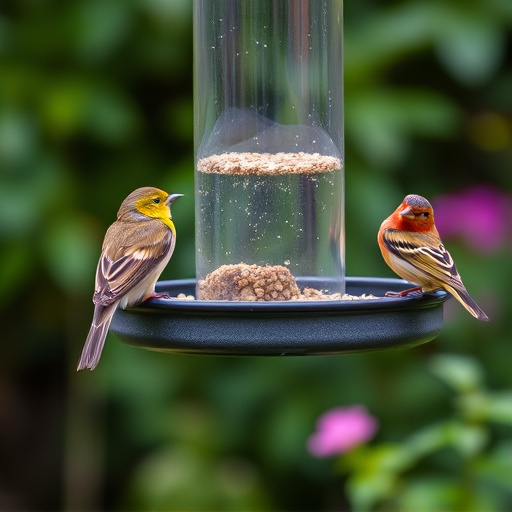 Garden birds perching on feeder tray