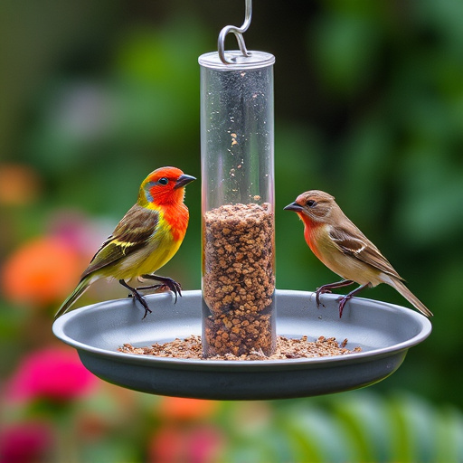 Garden birds perching on feeder tray