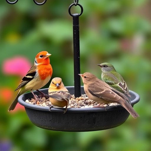 Garden birds perching on feeder tray